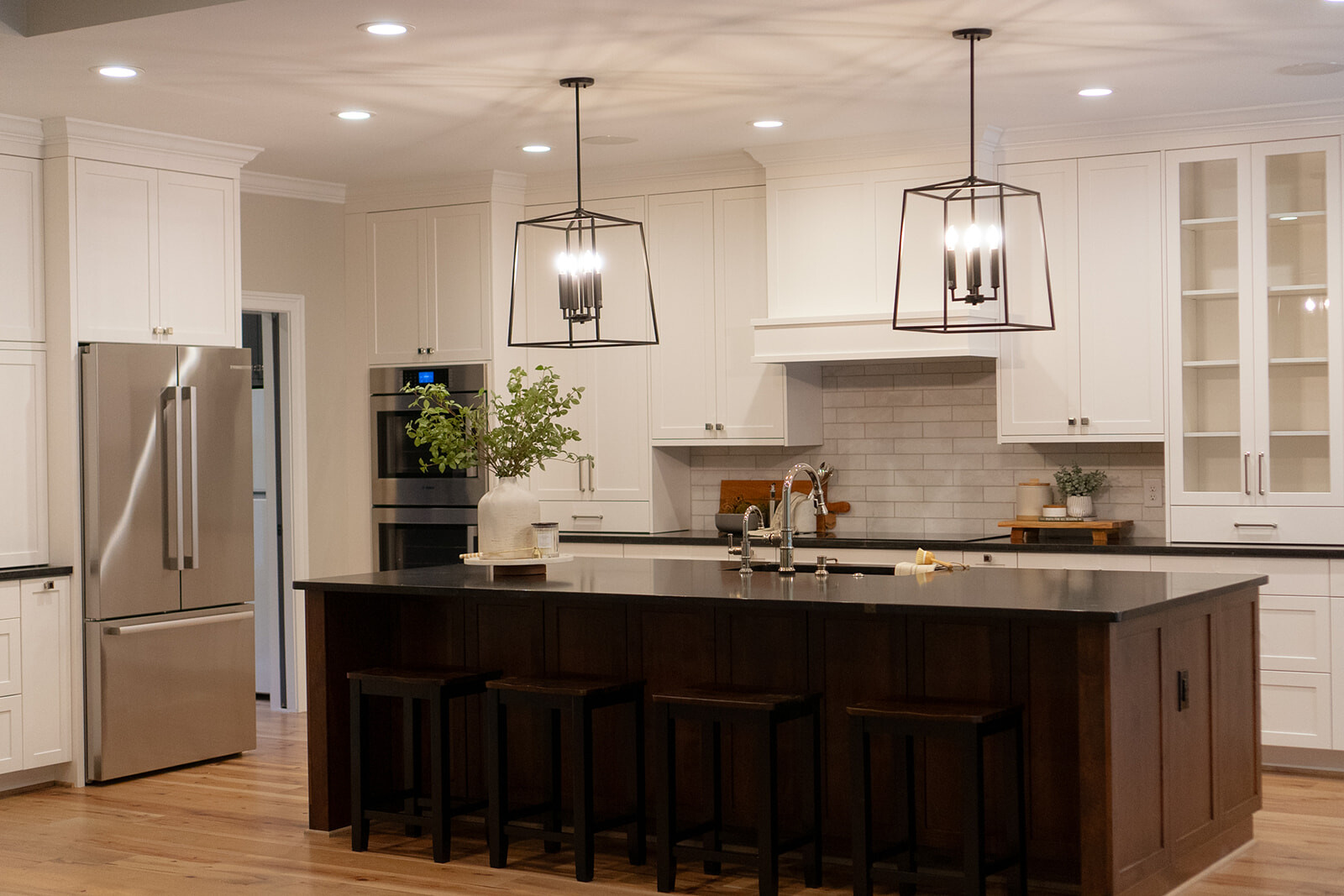 kitchen-remodel-white-upper-cabinets-wood-with-black-island-countertop-lexington-south-carolina